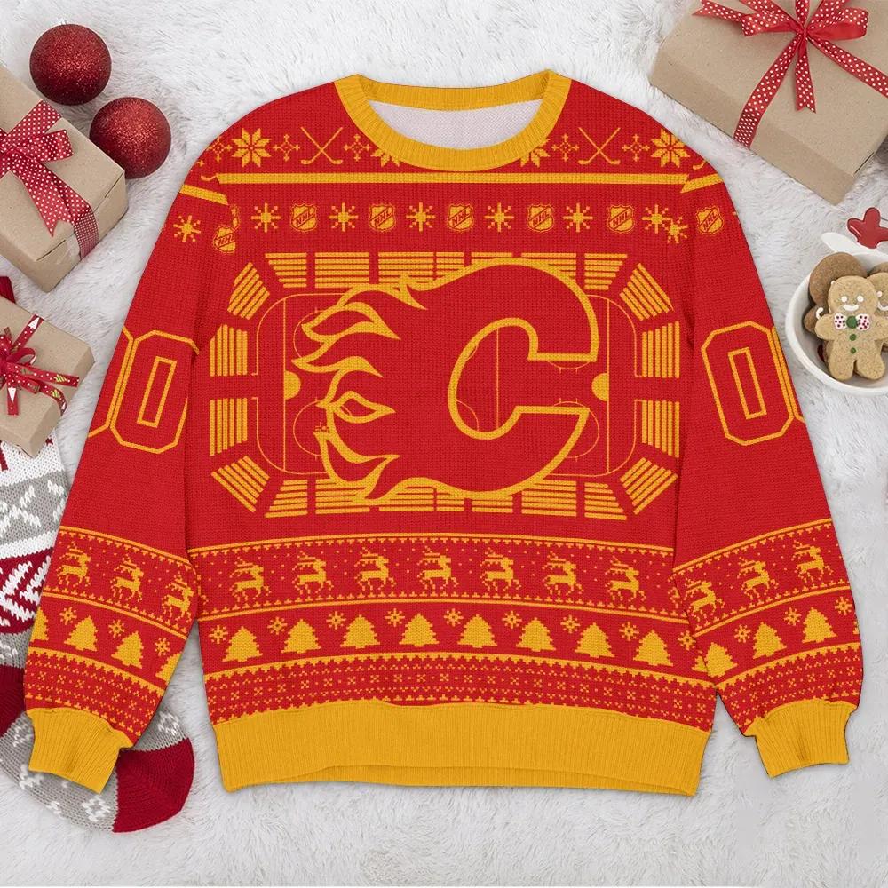 Calgary Flames NHL Custom Ugly Christmas Sweater, NHL Christmas Sweater Moonbestprint