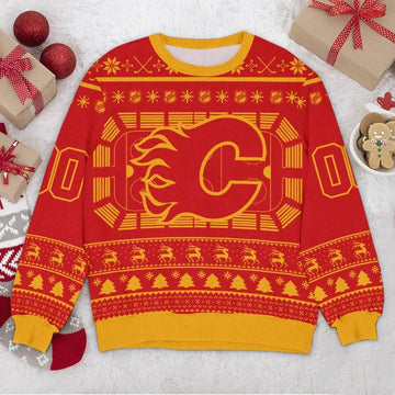 Calgary Flames NHL Custom Ugly Christmas Sweater, NHL Christmas Sweater Moonbestprint