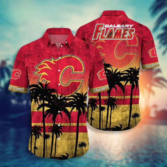 Calgary Flames Nhl Hawaii Shirt Style Hot Trending Summer, NHL Hawaiian Shirt Moonbestprint