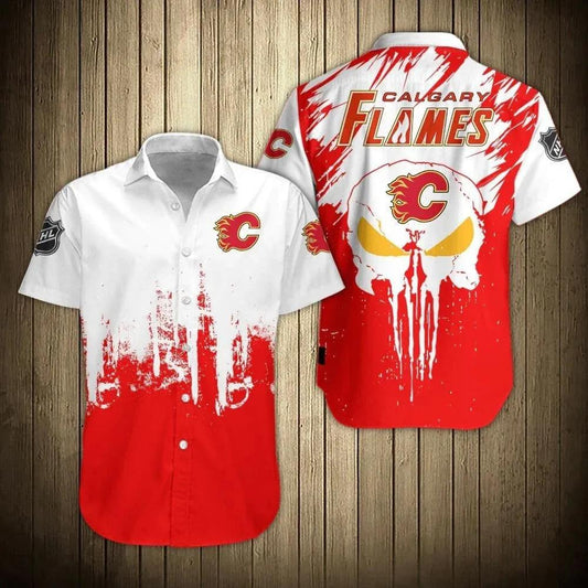 Calgary Flames Shirts Button-Down Short Sleeve, NHL Hawaiian Shirt Moonbestprint