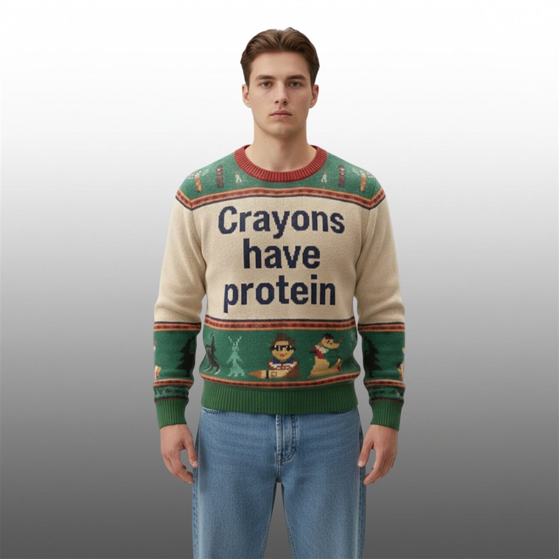 Cam Skattebo Crayons Have Protein Christmas Ugly Sweater - Moonbestprint
