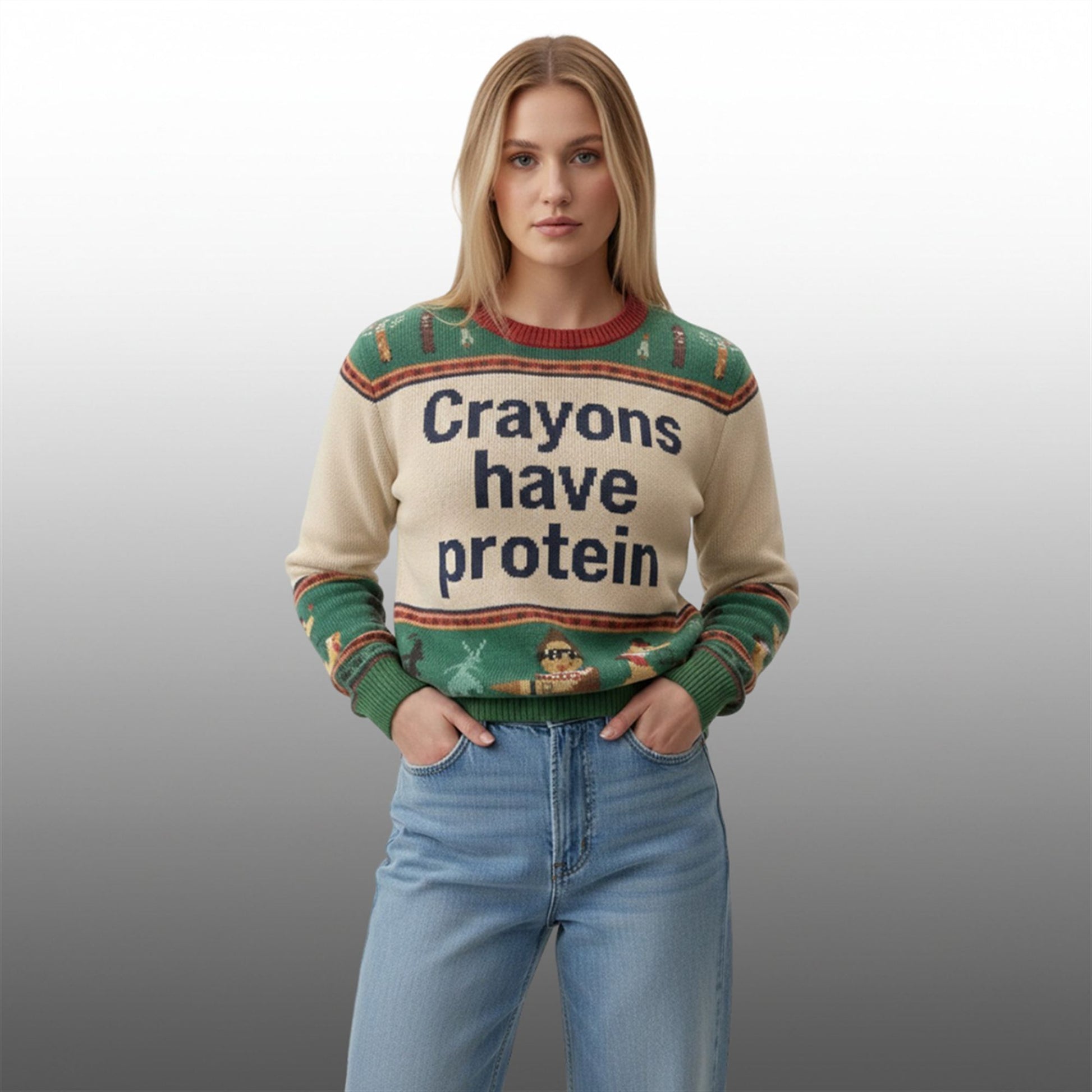 Cam Skattebo Crayons Have Protein Christmas Ugly Sweater - Moonbestprint