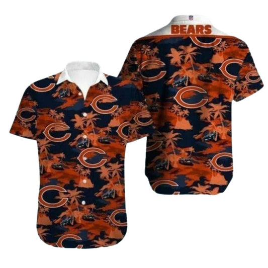 Camo and Palm Tree Chicago Bears Hawaiian Shirt For Gameday - Moonbestprint