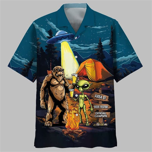 Camping Alien Bigfoot Area 51 Hawaiian Shirt - Moonbestprint