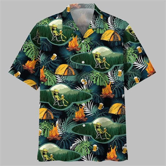 Camping Alien Chillin Beer Hawaiian Shirt - Moonbestprint