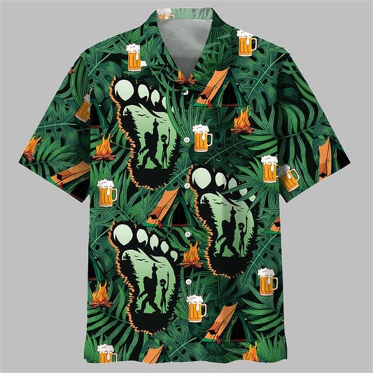 Camping Bigfoot Alien Fire And Beer Hawaiian Shirt - Moonbestprint