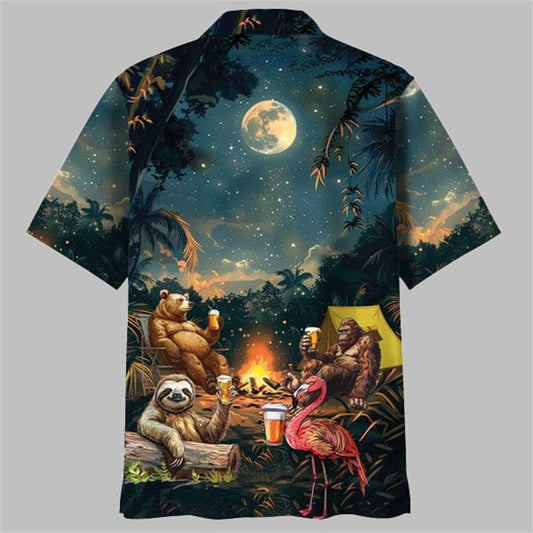 Camping Bigfoot Bear Sloth Flamingo Hawaiian Shirt - Moonbestprint
