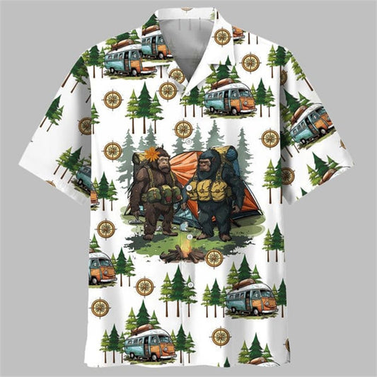 Camping Bigfoot Husband And Wife Hawaiian Shirt - Moonbestprint