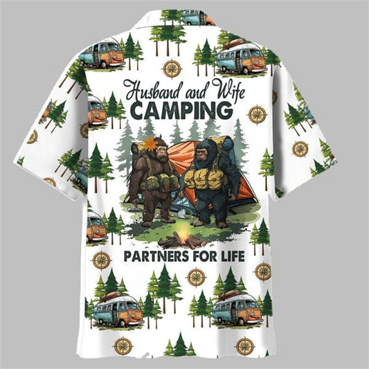 Camping Bigfoot Husband And Wife Hawaiian Shirt - Moonbestprint