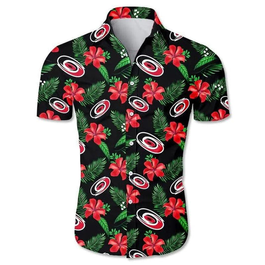 Carolina Hurricanes Floral Button Up Hawaiian Shirt, NHL Hawaiian Shirt Moonbestprint