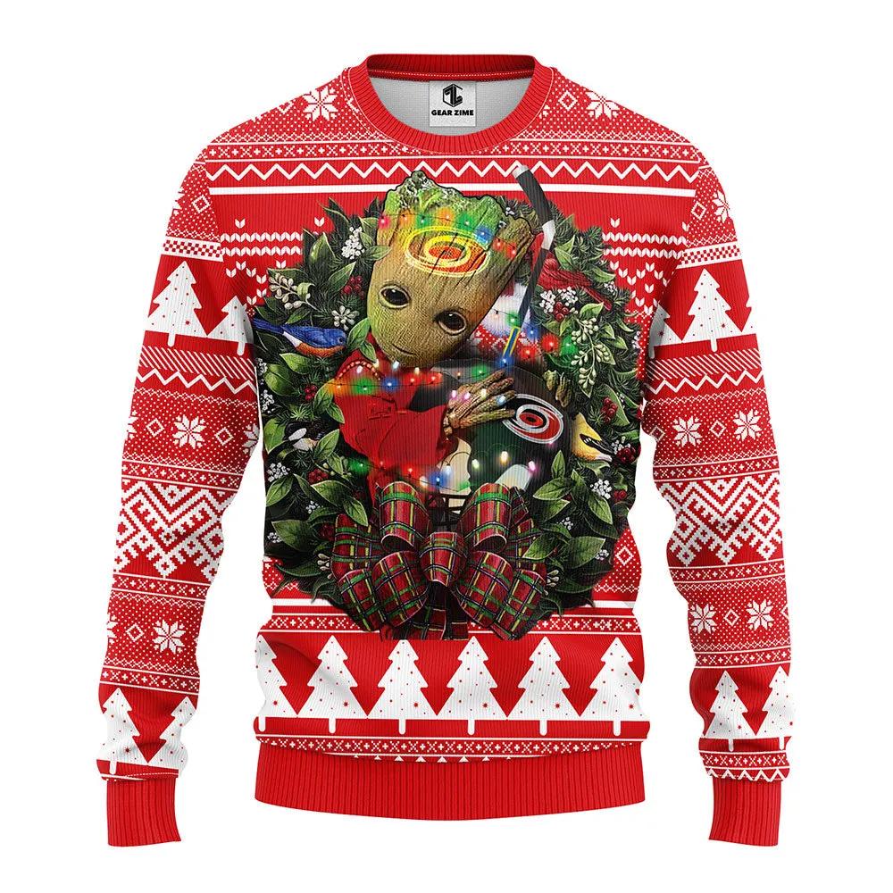 Carolina Hurricanes Groot Hug Ugly Christmas Sweater, NHL Christmas Sweater Moonbestprint