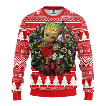 Carolina Hurricanes Groot Hug Ugly Christmas Sweater, NHL Christmas Sweater Moonbestprint