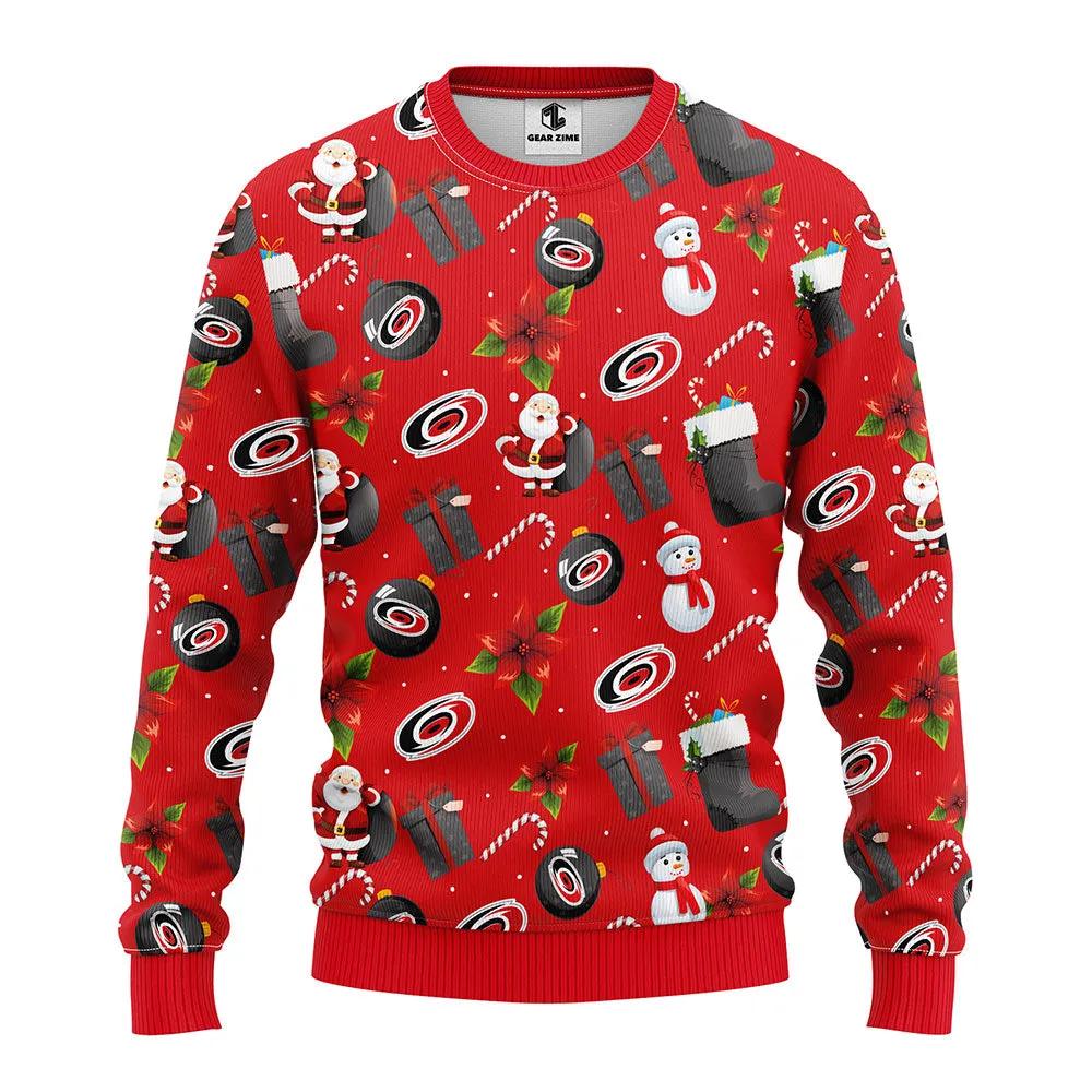 Carolina Hurricanes Santa Claus Snowman Ugly Christmas Sweater, NHL Christmas Sweater Moonbestprint