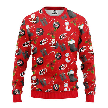 Carolina Hurricanes Santa Claus Snowman Ugly Christmas Sweater, NHL Christmas Sweater Moonbestprint