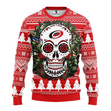 Carolina Hurricanes Skull Flower Ugly Christmas Sweater, NHL Christmas Sweater Moonbestprint