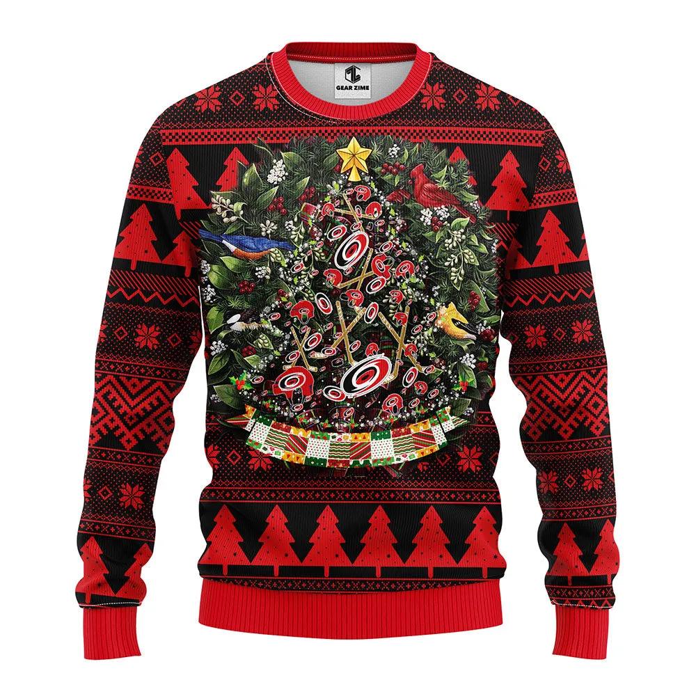 Carolina Hurricanes Tree Ball Ugly Christmas Sweater, NHL Christmas Sweater Moonbestprint
