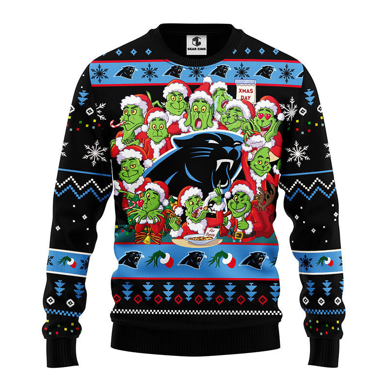 Carolina Panthers 12 Grinch Xmas Day Ugly Christmas Sweater, Grinch Xmas Sweater Moonbestprint
