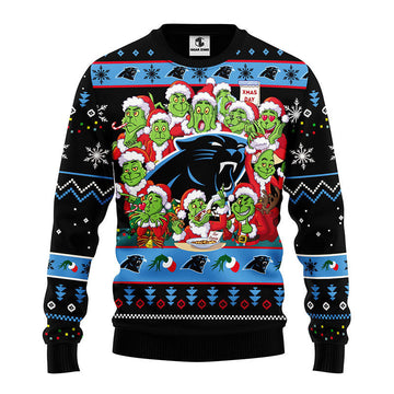 Carolina Panthers 12 Grinch Xmas Day Ugly Christmas Sweater, Grinch Xmas Sweater Moonbestprint
