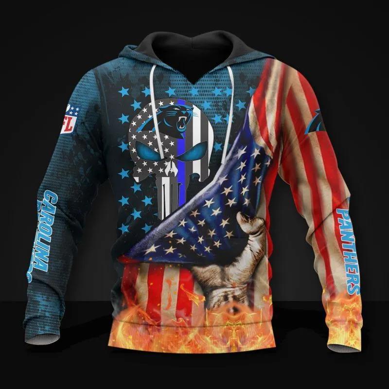 Carolina Panthers American Flag SKull All Over Print Hoodie, NFL Hoodie Moonbestprint