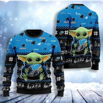Carolina Panthers Baby Yoda Ugly Christmas Sweater, NFL Christmas Sweater Moonbestprint