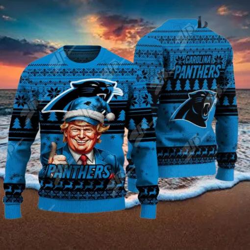 Carolina Panthers Christmas Donald Trump Ugly Christmas Sweater, NFL Chritsmas Sweater Moonbestprint