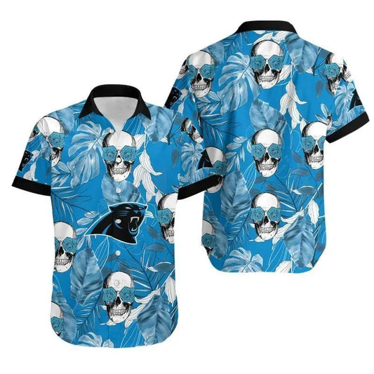 Carolina Panthers Coconut Leaves And Skulls Hawaii Shirt Summer Collection, NFL Hawaiian Shirt Moonbestprint