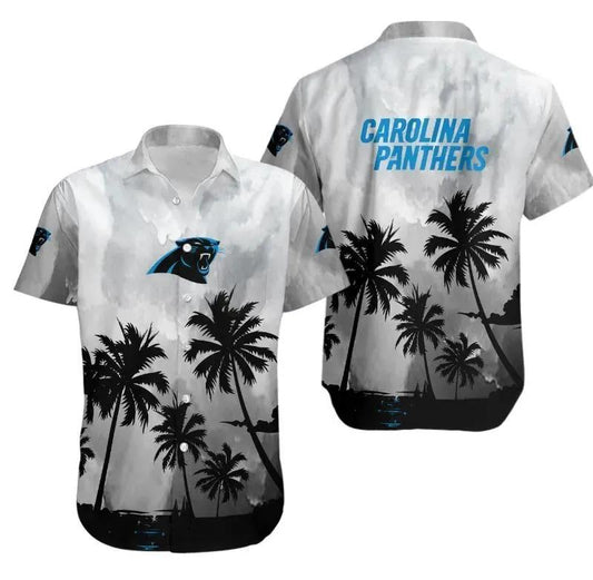 Carolina Panthers Coconut Trees Nfl Gift For Fan Hawaiian Graphic Print Hawaiian Shirt, NFL Hawaiian Shirt Moonbestprint
