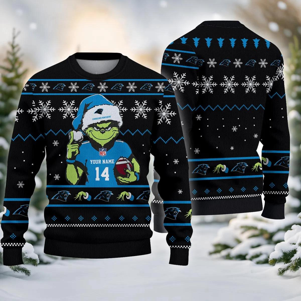 Carolina Panthers Grinch Custom Chrismas Ugly Sweater, NFL Christmas Sweater Moonbestprint