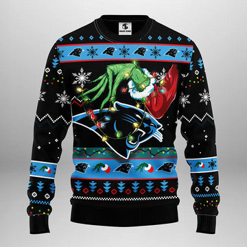 Carolina Panthers Grinch Ugly Christmas Sweater, Grinch Xmas Sweater Moonbestprint