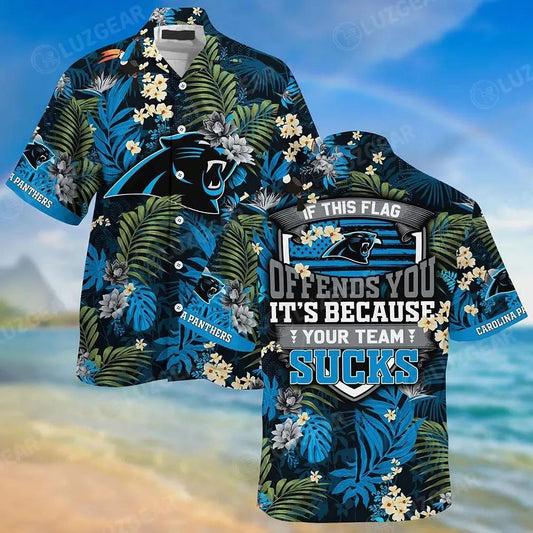 Carolina Panthers Hawaiian Sas With Tropical Pattern – If This Flag Offends You It’S Because You Team Sucks, NFL Hawaiian Shirt Moonbestprint