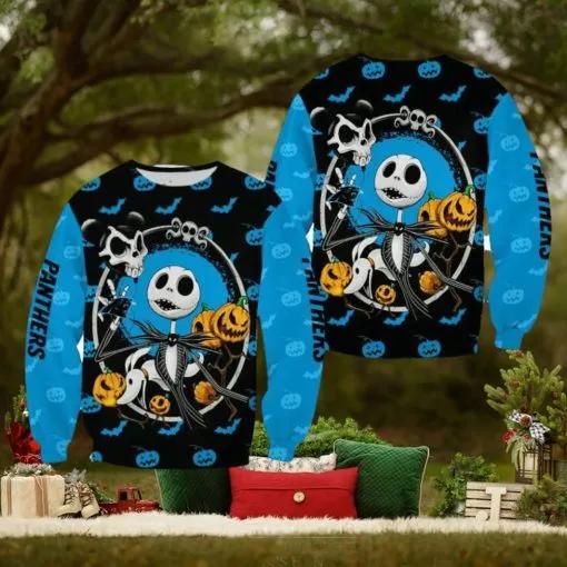 Carolina Panthers Jack Skellington Festivity Ugly Christmas Sweater, NFL Chritsmas Sweater Moonbestprint