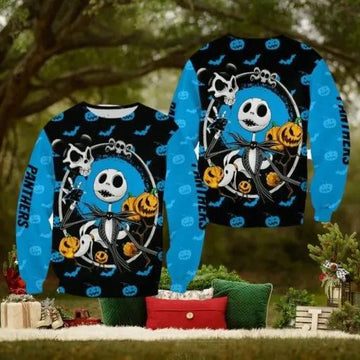 Carolina Panthers Jack Skellington Festivity Ugly Christmas Sweater, NFL Chritsmas Sweater Moonbestprint
