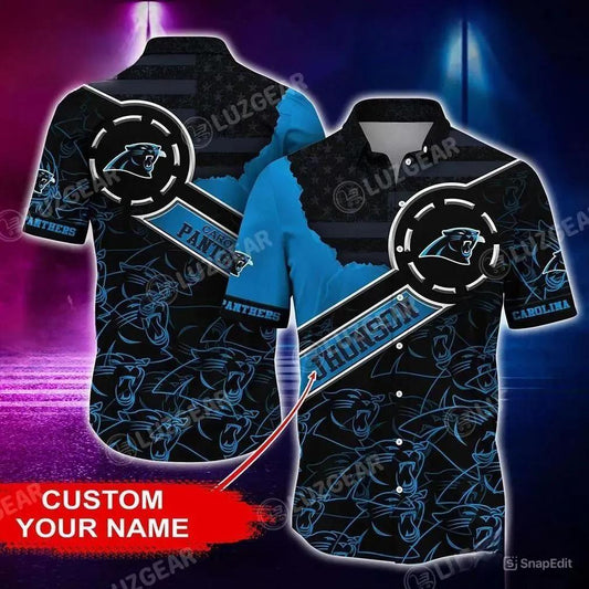 Carolina Panthers Nfl Customized Hawaii Shirt Short Style Hot Summer Graphic Us Flag Vintage Hawaiian Shirt, NFL Hawaiian Shirt Moonbestprint