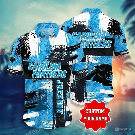 Carolina Panthers Nfl Customized Hawaiian Shirt Floral Tropical Pattern This Trends Summer, NFL Hawaiian Shirt Moonbestprint