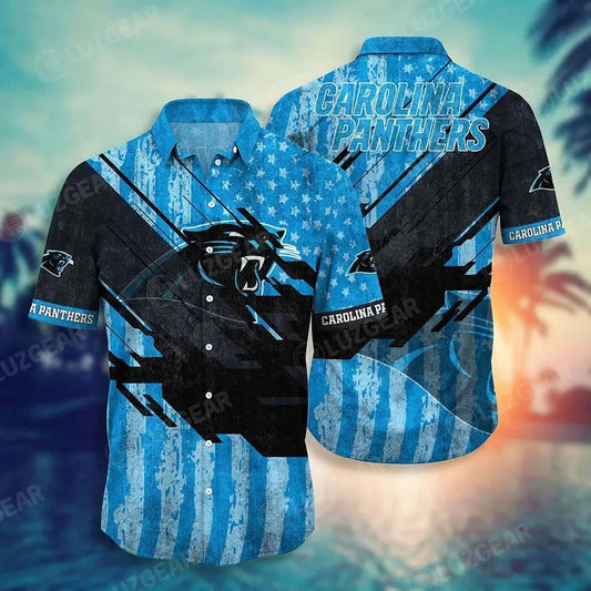 Carolina Panthers Nfl Football Hawaiian Shirt Short American Flag Print This Summer Best Gift For Fans, NFL Hawaiian Shirt Moonbestprint