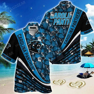 Carolina Panthers Nfl Football With Tropical Flower Pattern Hawaiian Shirt For Fans, NFL Hawaiian Shirt Moonbestprint