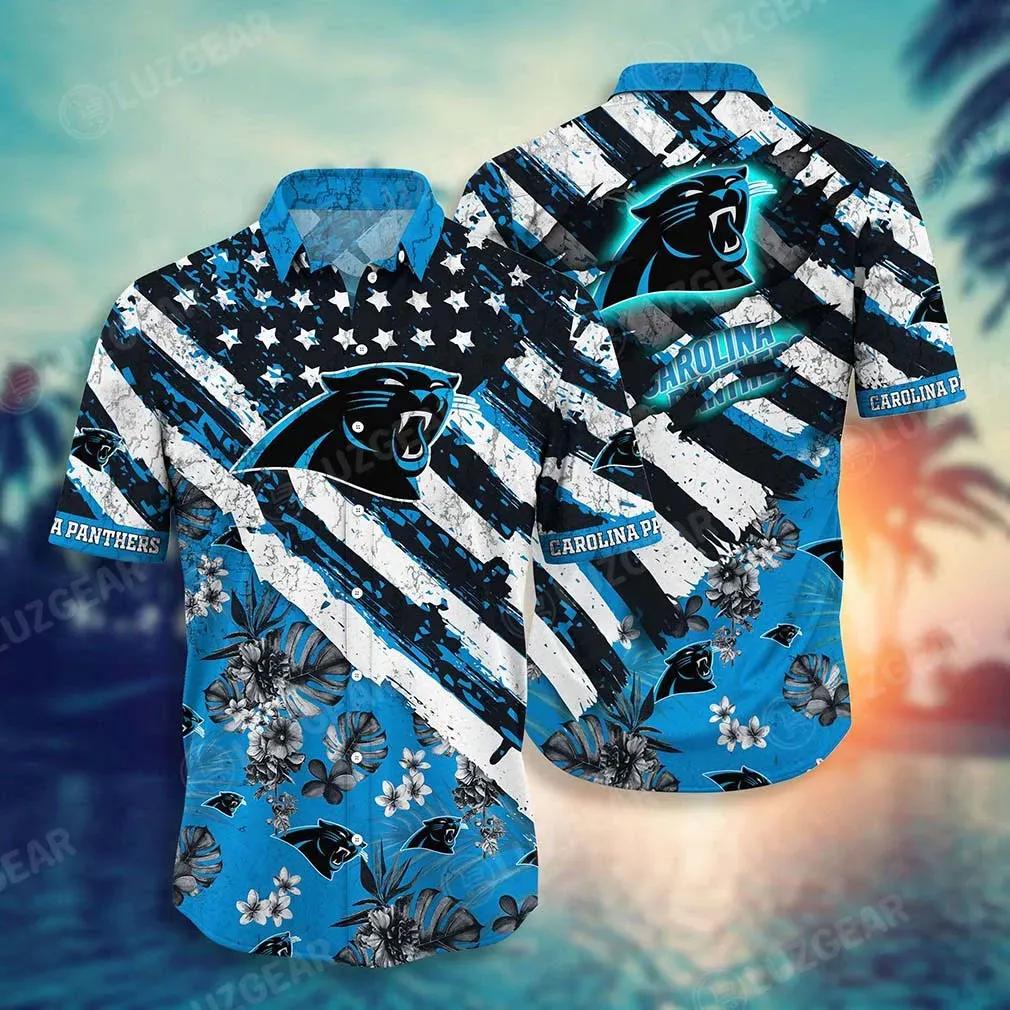 Carolina Panthers Nfl Hawaiian Sas Floral Print American Flag Beach Shirt Style Hot Trending Summer, NFL Hawaiian Shirt Moonbestprint