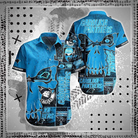 Carolina Panthers Nfl Hawaiian Sas Skull Printed 3D New Trend Summer For Best Fans, NFL Hawaiian Shirt Moonbestprint