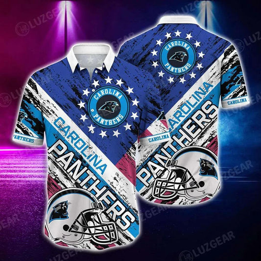 Carolina Panthers Nfl Hawaiian Shirt Graphic American Flag 3D Printed Short Shirt Best Gift For Fans, NFL Hawaiian Shirt Moonbestprint