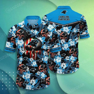 Carolina Panthers Nfl Hawaiian Shirt Skull Punisher Printed 3D New Trend Summer For Your Loved Ones, NFL Hawaiian Shirt Moonbestprint