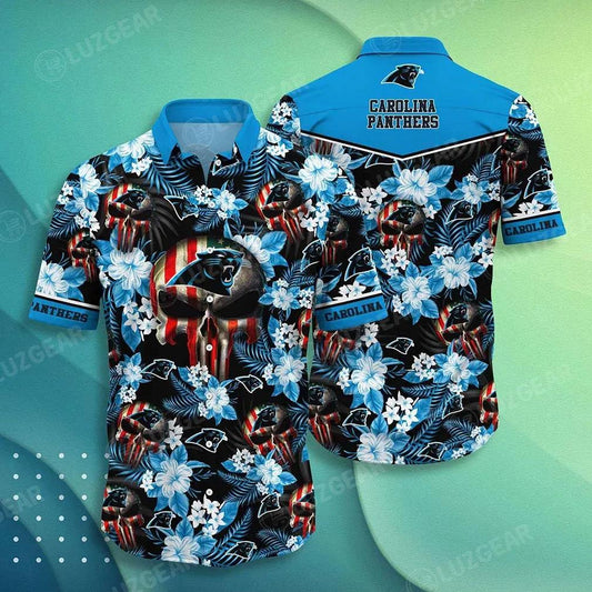 Carolina Panthers Nfl Hawaiian Shirt Skull Punisher Printed 3D New Trend Summer For Your Loved Ones, NFL Hawaiian Shirt Moonbestprint