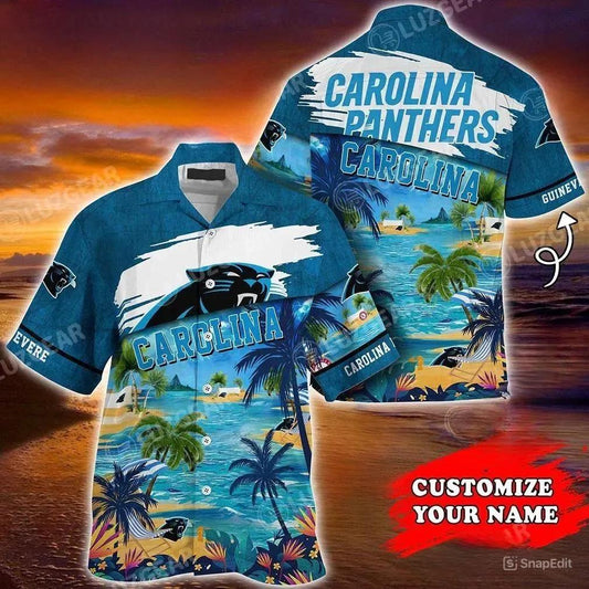 Carolina Panthers Nfl Personalized Hawaiian Shirt Tropical Pattern Graphic Trends Summer Gift For Fan Nfl, NFL Hawaiian Shirt Moonbestprint