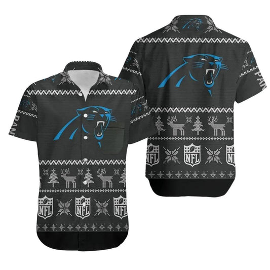 Carolina Panthers Nfl Ugly Sweatshirt 3D Hawaiian Shirt Print Short Sleeve Hawaiian Aloha Shirt, NFL Hawaiian Shirt Moonbestprint