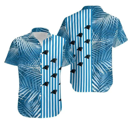 Carolina Panthers Palm Leaves And Stripes Nfl Gift For Fan Hawaii Shirt Summer Collection, NFL Hawaiian Shirt Moonbestprint