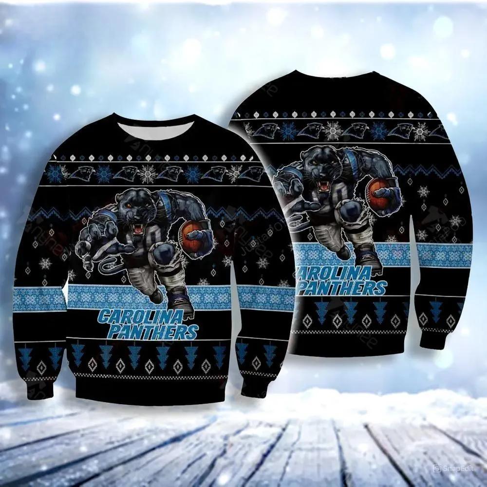 Carolina Panthers Player Rushing Ugly Christmas Sweater, NFL Christmas Sweater Moonbestprint