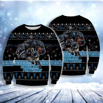 Carolina Panthers Player Rushing Ugly Christmas Sweater, NFL Christmas Sweater Moonbestprint