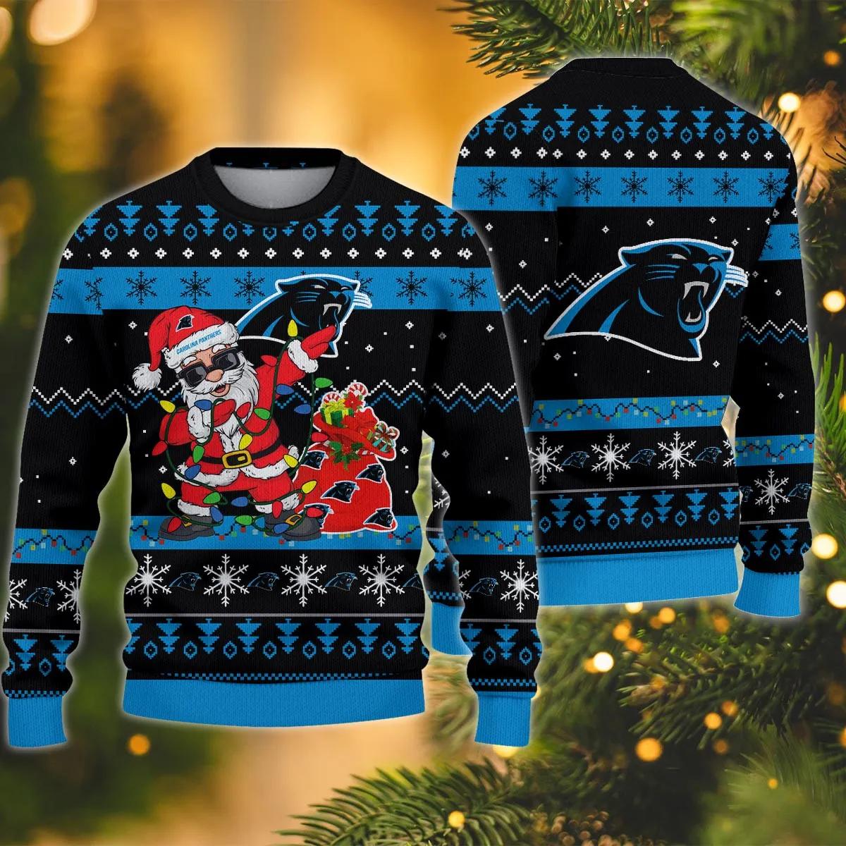 Carolina Panthers Santa Claus Dabbing Ugly Christmas Sweater, NFL Christmas Sweater Moonbestprint