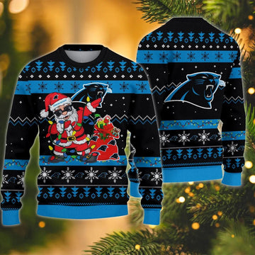 Carolina Panthers Santa Claus Dabbing Ugly Christmas Sweater, NFL Christmas Sweater Moonbestprint