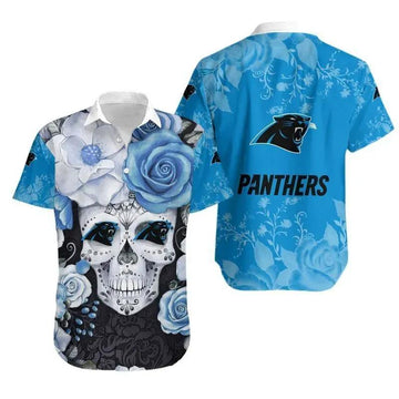 Carolina Panthers Skull Nfl Gift For Fan Hawaiian Graphic Print Short Sleeve Hawaiian Shirt, NFL Hawaiian Shirt Moonbestprint