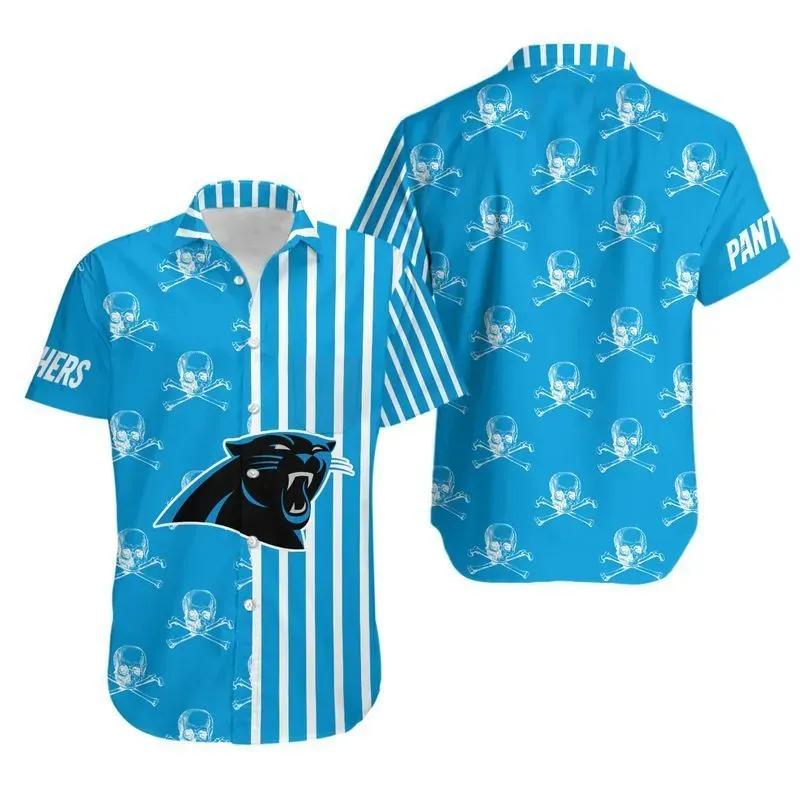 Carolina Panthers Stripes And Skull Hawaii Shirt Summer Collection, NFL Hawaiian Shirt Moonbestprint
